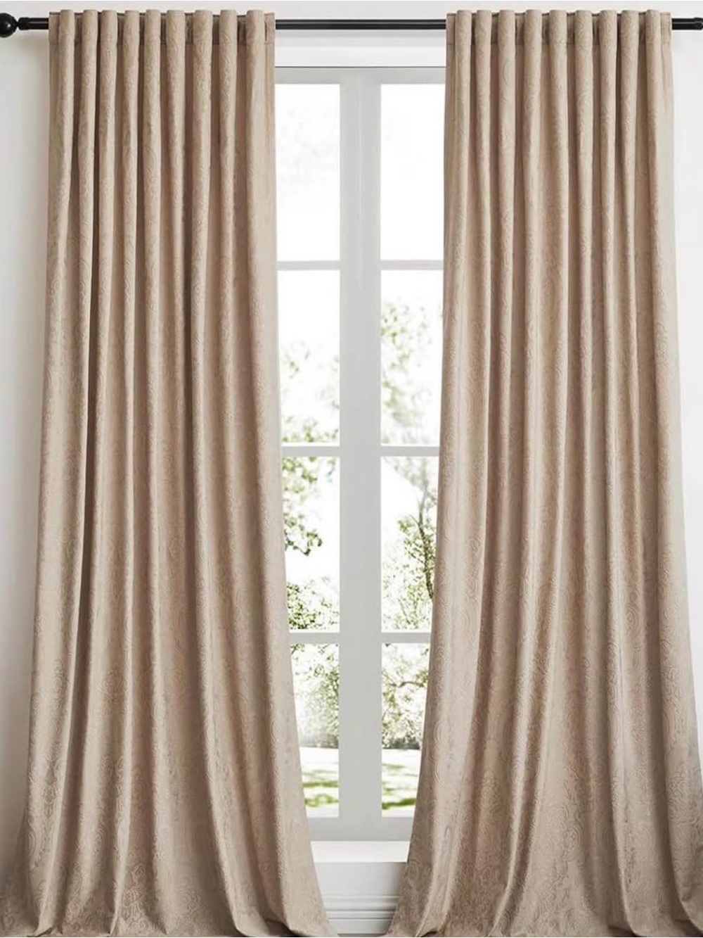 2x Beige Textured Window Curtain Panels - Neutral Home Accents